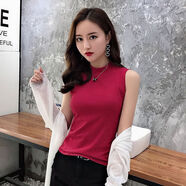 中凡智小半高領(lǐng)無袖吊帶背心女韓版2023緊身內(nèi)搭打底衫外穿百搭上衣 酒紅 常規(guī)款 S 90斤以下