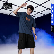 黑鯨（HLAJEANS）海瀾之家旗下字母印花短袖T恤男夏季套頭衫 藏青花紋43 M