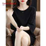 LOVER RUCCI法國(guó)純棉t恤女寬松落肩袖25年夏季新款新疆棉中長(zhǎng)款中袖學(xué)生體恤 黑色 M