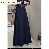 FR.YH.ZH橙子家輕奢定制女裝高腰顯瘦馬面百褶半身長(zhǎng)裙 加長(zhǎng)版黑色 XL116-126