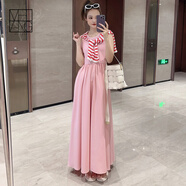 美洋（MEIYANG）女神降臨連衣裙 簡(jiǎn)約優(yōu)雅修身彈力針織拼接背心長(cháng)裙夏季新款裙子 粉色 M