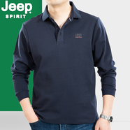 JEEP SPIRIT吉普T恤男長(cháng)袖休閑上衣青年男士翻領(lǐng)男裝純色體恤 PS0037寶藍色 M碼