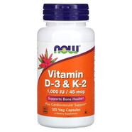 美國諾奧NowFoods 維生素D3&K2膠囊 1000IU 120粒 補鈣鈣吸收骨骼