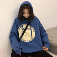 風采兔衛衣女春秋款2023新款初秋寬松韓版潮bf慵懶風百搭上衣連帽外套 藍色(薄款) M