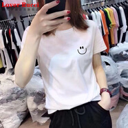 LOVER RUCCI歐洲站2025年新款歐貨潮白色t恤女ins短袖純棉寬松打底衫內(nèi)搭夏裝 220-35白色 XL 適合115-125斤