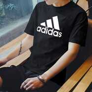 阿迪達斯 （adidas）短袖T恤男士2025夏季新款運動(dòng)休閑體恤男士半袖透氣圓領(lǐng)跑步上衣 GK9120純棉經(jīng)典款 黑色 XS 推薦100-120斤