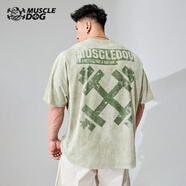 MUSCLEDOG肌肉狗 運(yùn)動(dòng)休閑短袖t恤男夏季潮牌啞鈴印花寬松訓(xùn)練服健身上衣 豆沙綠色 XL