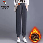 啄木鳥秋冬爆燈芯絨哈倫褲女加絨加厚大尺碼束腳休閑運(yùn)動(dòng)褲保暖衛(wèi)褲 灰色【加絨加厚】皮標(biāo)束腳 2XL 建議120-135斤