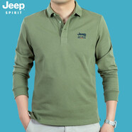 JEEP SPIRIT吉普休閑長袖t恤男純棉polo翻領(lǐng)商務(wù)簡約體恤衫春秋男裝上衣 5131 軍綠色 3XL