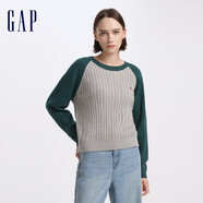GAP女裝LOGO撞色插肩袖圓領(lǐng)毛衣寬松針織衫634840 灰綠拼接 XS (155/76A)亞洲尺碼
