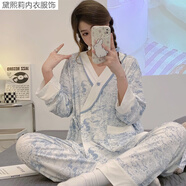 黛熙莉莫代爾孕婦睡衣春秋10月份產(chǎn)后哺乳月子服夏季薄款懷孕期產(chǎn)婦家居 99020藍水墨畫(huà)和服【莫代爾】 M【建議90-110斤】