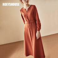 ROEYSHOUSE羅衣淑女連衣裙秋裝新款氣質(zhì)純色修身優(yōu)雅a擺長(zhǎng)裙子00780 磚紅色 XL