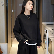 可茵（Keyin）衛(wèi)衣女運(yùn)動(dòng)套裝女2025年秋冬新款圓領(lǐng)寬松減齡上衣高腰休閑褲子女 黑色衛(wèi)衣 M