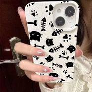 葉余蘋果12手機(jī)殼女iPhone14/15軟殼13pro/11promax/xs/xr8/7plus 小麥殼古董白-N1760魚骨頭小貓 蘋果XR