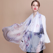 達芬奇密碼真絲絲巾女士春夏季薄款桑蠶絲綢紗圍巾沙灘巾披肩送媽媽生日禮物 荷映正夏 淺紫