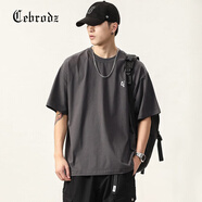 Cebrodz法國短袖T恤男夏季新款ins潮流簡約字母刺繡純色半袖體恤男士上衣 5523灰色 M 90斤-120斤