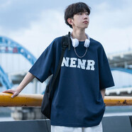 皇呈（HUANGCHENG）短袖t恤男衣服男裝夏季潮牌潮流衣服美式寬松半袖打底衫內(nèi)搭圓領(lǐng) 深藍(lán)色 XL 115-140 優(yōu)先發(fā)貨