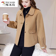 啄木鳥(niǎo)（TUCANO）時(shí)尚短款雙面絨大衣外套女寬松大碼女裝秋冬加厚雙面羊毛呢上衣新 駝色 L(80-105斤)
