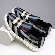 柯盾（KEDUN）春夏季新款潮鞋男鞋時(shí)尚印花布鞋英倫樂(lè )福鞋潮男休閑鞋 藍色 38