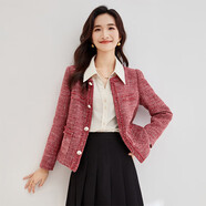 尚都比拉優(yōu)雅氣質(zhì)寬松休閑小香風粗花呢外套秋季通勤上衣女 酒紅色 M 