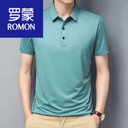 羅蒙（ROMON）男裝仿桑蠶絲短袖男士中老年真絲質(zhì)感T恤爸爸裝翻領(lǐng)冰絲T帥氣 7707純色淺綠 180/2XL建議155-170斤