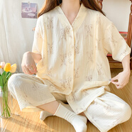 月子服100%純棉紗布孕婦睡衣女春夏季薄款短袖產(chǎn)后孕期哺乳家居服 杏色（100%紗布棉）#HYS-2338 XL碼