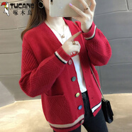 啄木鳥早春秋季2025年女裝外套上衣歐貨慵懶風(fēng)毛衣女針織開衫春天毛衫 103紅色2025 2XL 【建議131斤-140斤】