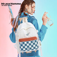Mr.ace Homme星月城堡 自制簡約棋盤格書包女大學(xué)生小眾百搭雙肩包背包潮 棋盤格藍(lán)+零錢包