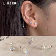 LnieerS999足銀月光石銀耳釘女螺絲擰扣養(yǎng)耳洞耳釘2025新款潮銀耳環(huán)耳飾 S999足銀月光石耳釘