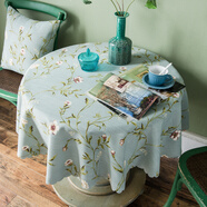 素莎大園桌桌布布藝棉麻小清新圓形圓桌餐桌布小碎花家用餐廳臺布田園 藍色小碎花【波浪邊】 圓桌布直徑180cm