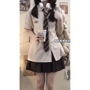 京楠（J）GIRL夏季新款慵懶風(fēng)條紋襯衫短袖女日系學(xué)院風(fēng)jk襯衫百褶裙套裝 三件套 【專(zhuān)柜品質(zhì)】 S