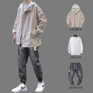 gxmy【三件套】外套男2024春秋季潮男穿搭套裝男裝搭配一套帥氣上衣服 128杏色+內(nèi)搭白t+D903灰色 XL【120-140斤】