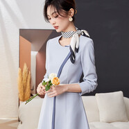 芭妃婭（BAFEIYA）南航空姐制服職業(yè)連衣裙空乘醫美咨詢(xún)師酒店前臺接待禮儀客服工裝 霧霾藍連衣裙+腰帶 S