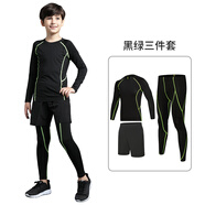 YIPAI兒童緊身衣訓(xùn)練服男女籃球服足球跑步運(yùn)動(dòng)訓(xùn)練打底速干小孩健身衣 黑綠三件套(薄款) S碼/155-160,80-90斤左右
