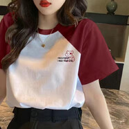 歐洛黛短袖t恤女寬松2025夏季新款時尚印花女上衣顯瘦百搭短袖女純棉 [紅肩]  邊英文熊 M