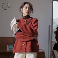 Jret氣質(zhì)溫柔針織衫女毛衣外套女文藝復(fù)古圓領(lǐng)慵懶風(fēng)秋冬小清新上衣女 酒紅色 2XL 建議135-150斤