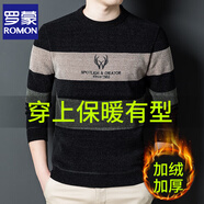 羅蒙加絨加厚毛衣男年秋冬圓領(lǐng)套頭針織衫雪尼爾彈力毛衫百搭中年保暖 8607綠色 M 165 (100-120斤)