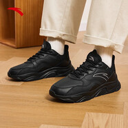 安踏（ANTA）女鞋冬季休閑老爹鞋潮2025新款軟底透氣網(wǎng)面旅游跑步鞋運動(dòng)鞋子女 黑色-9 皮面防潑水 40