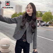 AEMAPE外套女2025春秋冬新款小香風(fēng)短外套女潮純色設計感歐貨夾克女上衣 灰色 S 【建議85-100斤】