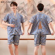兔芊足浴店客人服裝汗蒸服純棉艾灸服前后開衫理療養(yǎng)生服美容院汗蒸服 水草花男前后開衫 適 均碼 大碼[女款:120-150斤,男款: