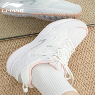 李寧女鞋運動(dòng)鞋女跑步鞋v8秋季小白鞋輕質(zhì)透氣跑步女士運動(dòng)鞋 -3標準白/鹽粉色 38