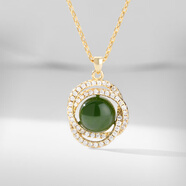 唐后 碧玉寶石項鏈女優(yōu)雅富貴款鎖骨鏈玉石吊墜送媽媽生日節日禮物 金黃色碧玉-爪鑲升級