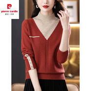 皮爾卡丹（pierre cardin）針織衫女秋冬季2024新款半高領(lǐng)假兩件打底毛呢衫毛衣女上衣 紅色 M 建議80-90斤