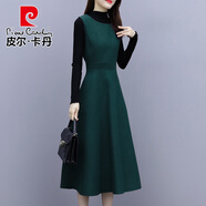 皮爾卡丹毛呢背心連衣裙女秋冬季日韓新款法式氣質(zhì)長(cháng)裙背帶裙套裝減齡洋氣 墨綠 3XL 135-146斤