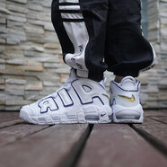 耐克（NIKE）女鞋 Air More Uptempo 大AIR 皮蓬氣墊運(yùn)動休閑跑步鞋籃球鞋 415082-109 白藍(lán) 38
