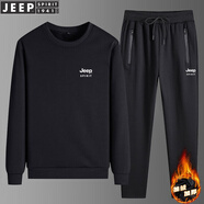 JEEP SPIRIT吉普衛衣男t恤長(cháng)袖褲子男衛衣男春秋運動(dòng)套裝兩件套男裝春裝男裝 黑色-直筒（加-絨） 2XL 130-150斤
