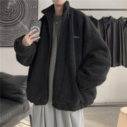 HKSH羊羔絨外套男款潮ins秋冬季韓版寬松潮流帥氣男冬裝加絨加厚外 黑色 3XL