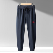 NY&HX美式全棉運(yùn)動(dòng)休閑褲男春秋季束腳褲子男潮流百搭彈力針織衛(wèi)·褲男 藏青色 L