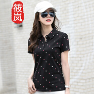 筱嵐T恤女2023夏新款女士波點(diǎn)棉質(zhì)短袖翻領(lǐng)POLO衫 黑色 4XL