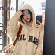 索菲堡衛(wèi)衣女春秋款2024新款秋冬加絨印花字母學(xué)院風開衫連帽寬松外套潮 杏色(薄款) M